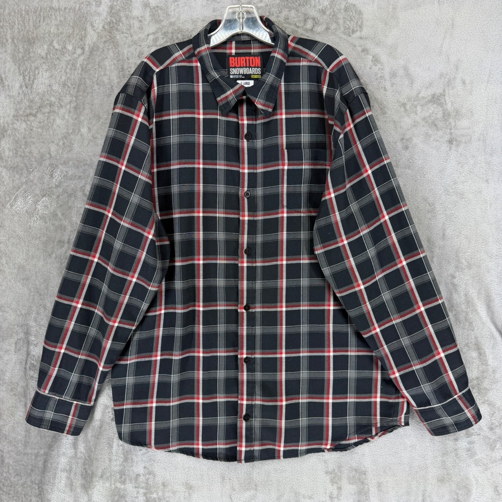 Burton Snowboards Colombo DryRide Plaid Flannel Shirt Mens XL Black Red Grey